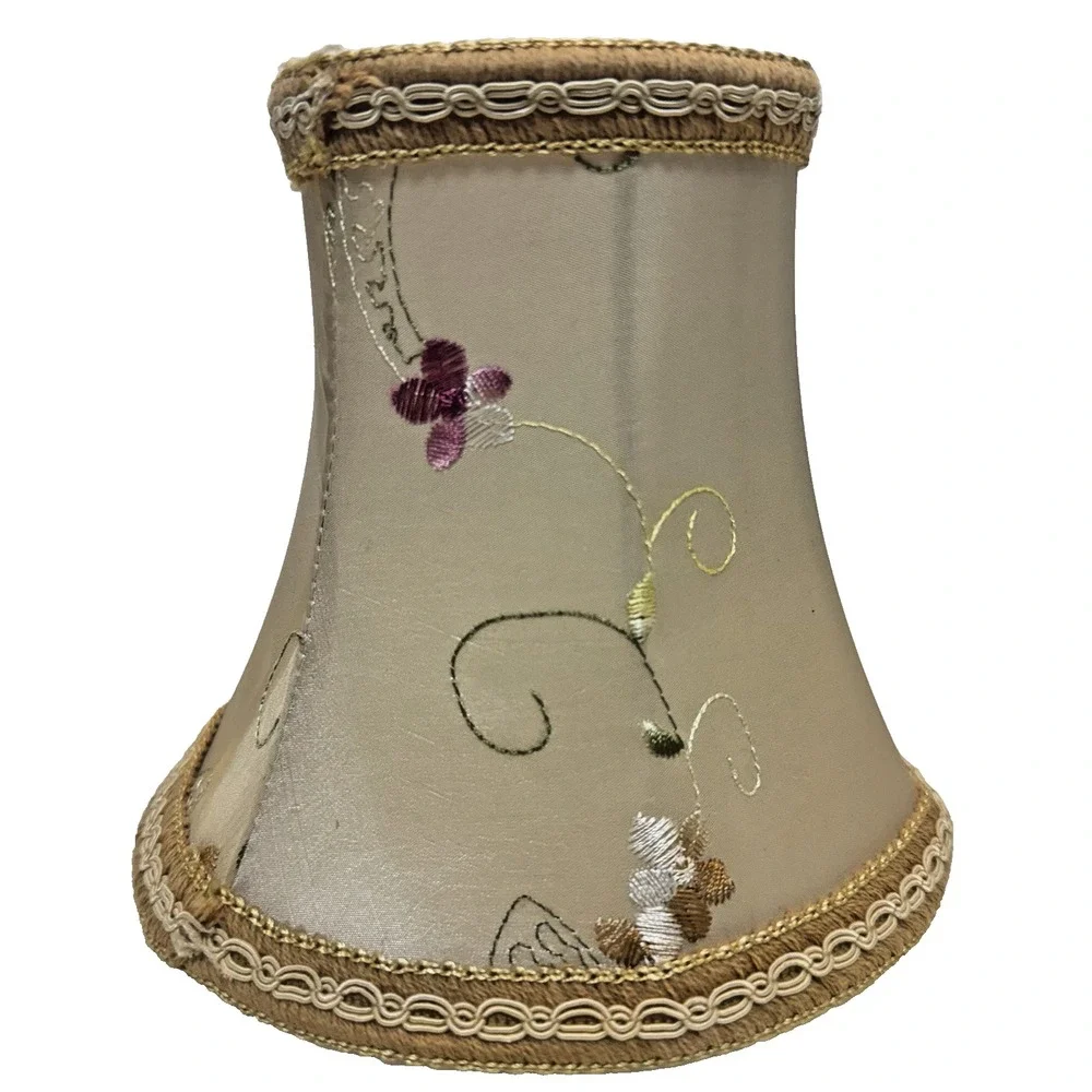 Set Of 5 Chandelier Floral Embroidered Chanting Lamp‎ Shades Cream Bell Shape